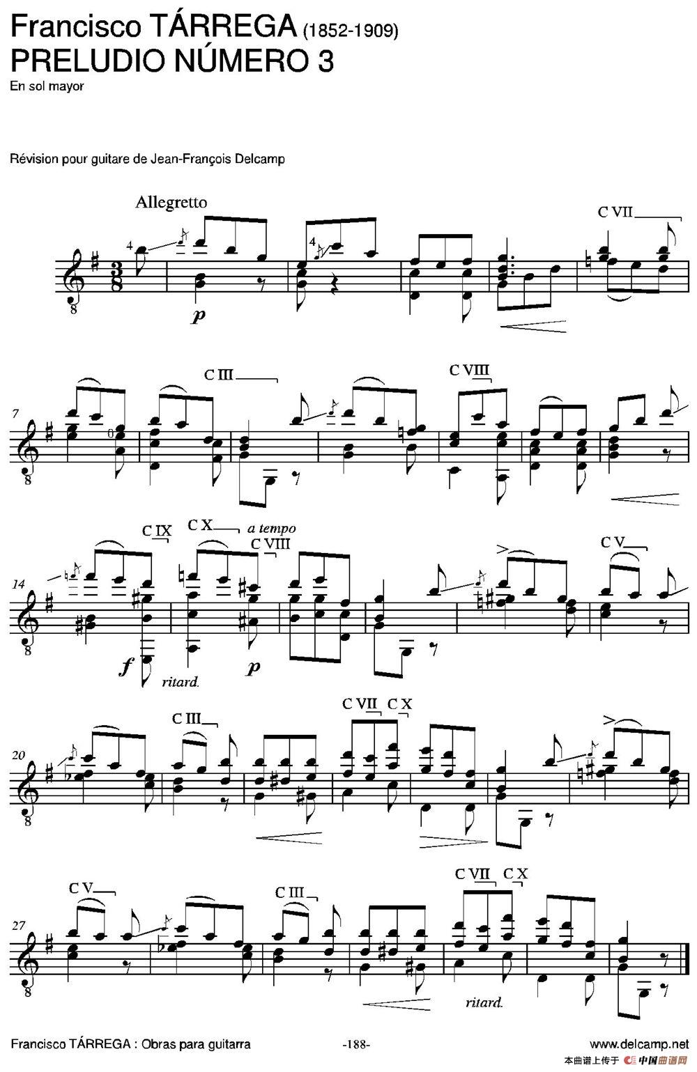 PRELUDIO NUMERO 3(En sol mayor)（古典吉他）：190.jpg