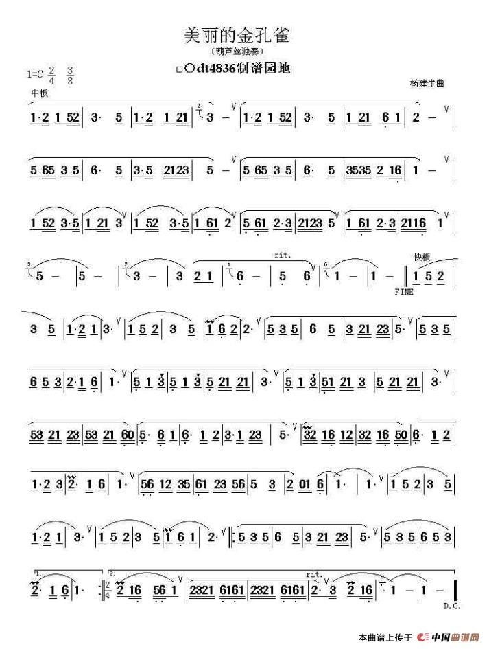 美丽的金孔雀（杨建生作曲版）：美丽的金孔雀(葫芦丝谱).jpg