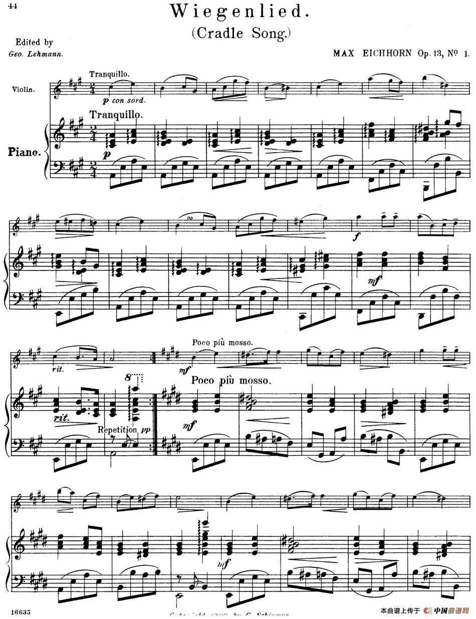 25首小提琴曲合集：Wiegenlied.（Cradle Song.）（MAX EICHHORN Op.13，No.1）（小提琴+钢琴伴奏）(1)LEHMANN, ed. 25 pieces PF improved page turns_页面_48.jpg